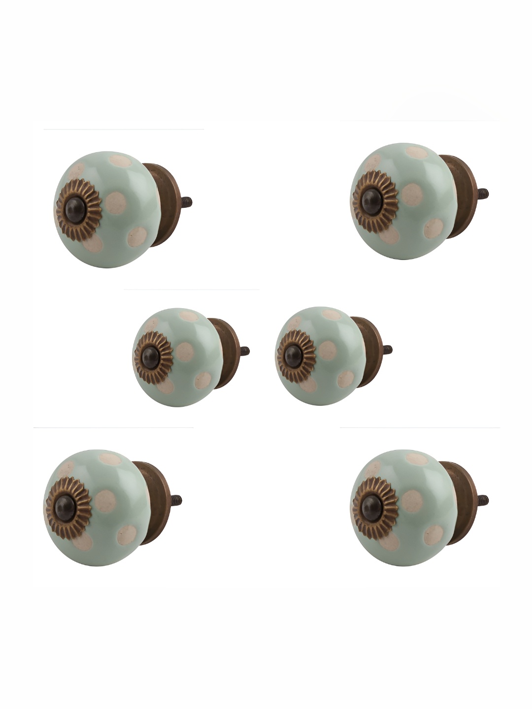 

Indianshelf 6Pcs Green & White Textured Ceramic Dot Knobs