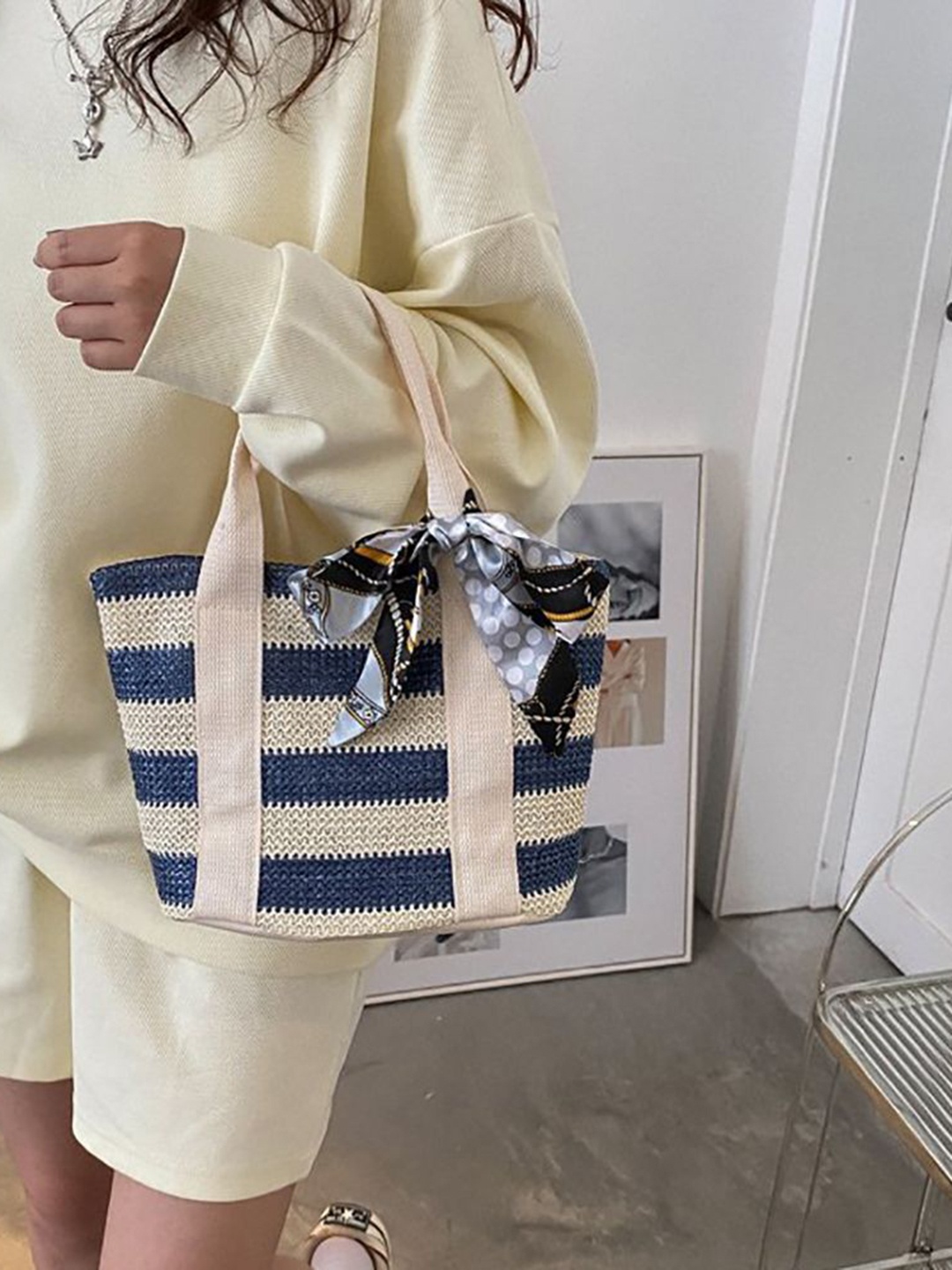 

StyleCast x Revolte Striped Bucket Handheld Bag, Blue