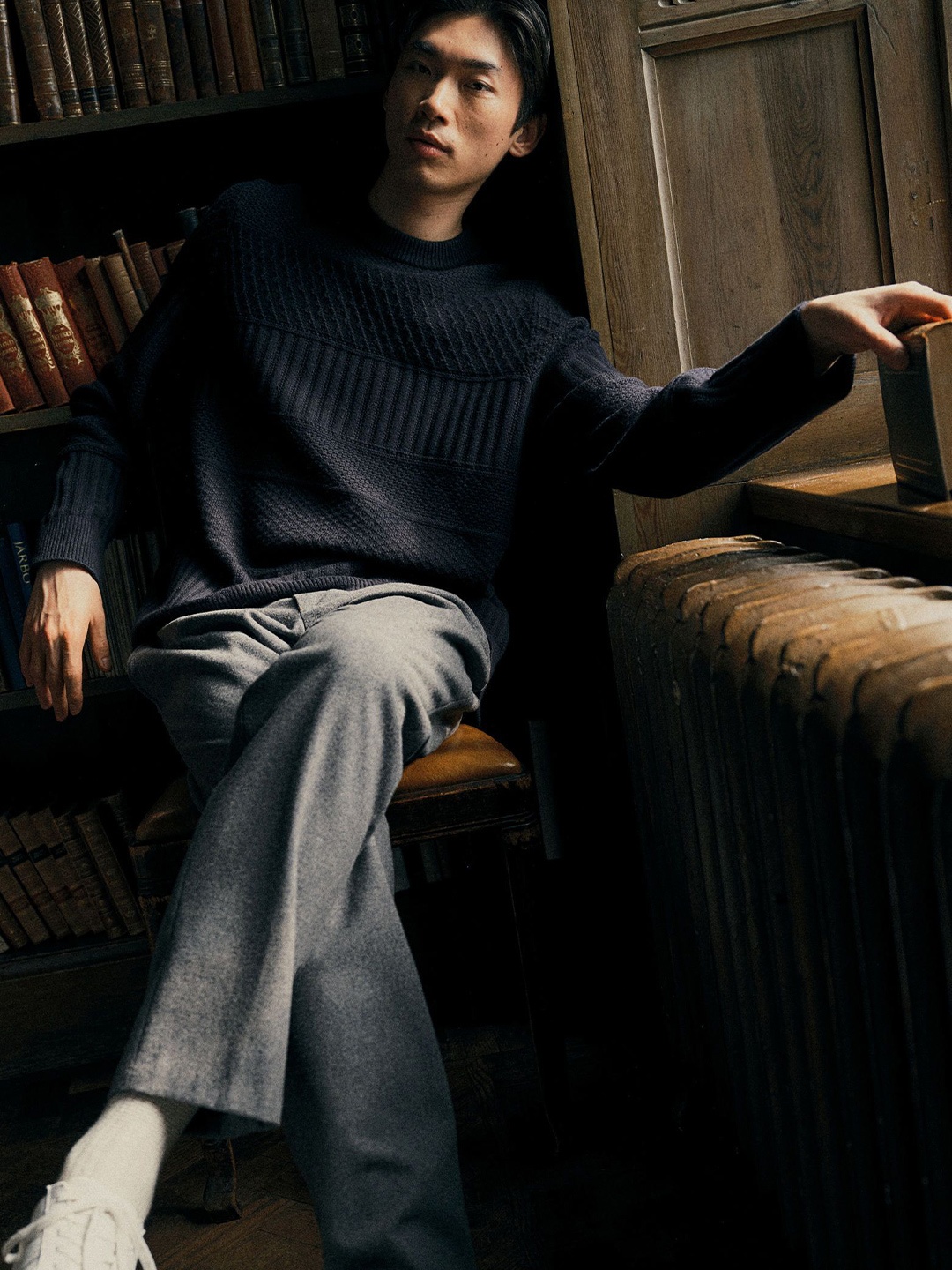 

H&M Men Textured-Knit Pull Over Jumper, Blue