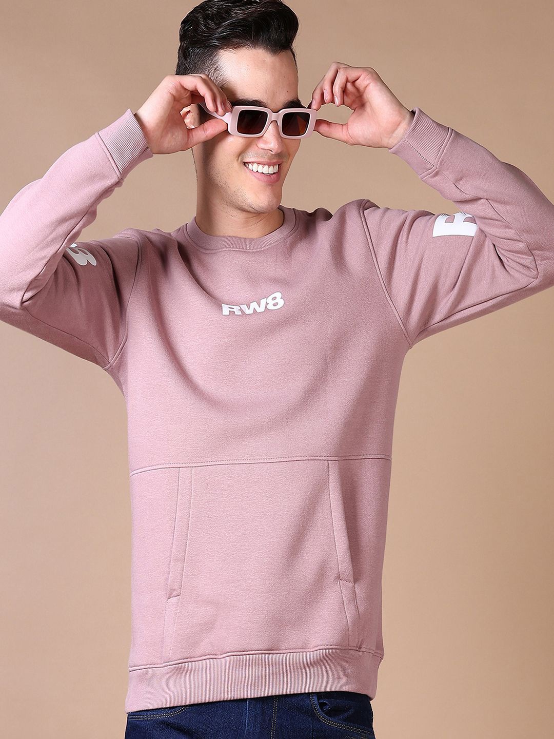 

V-Mart Men Printed Round Neck Sweatshirt, Pink