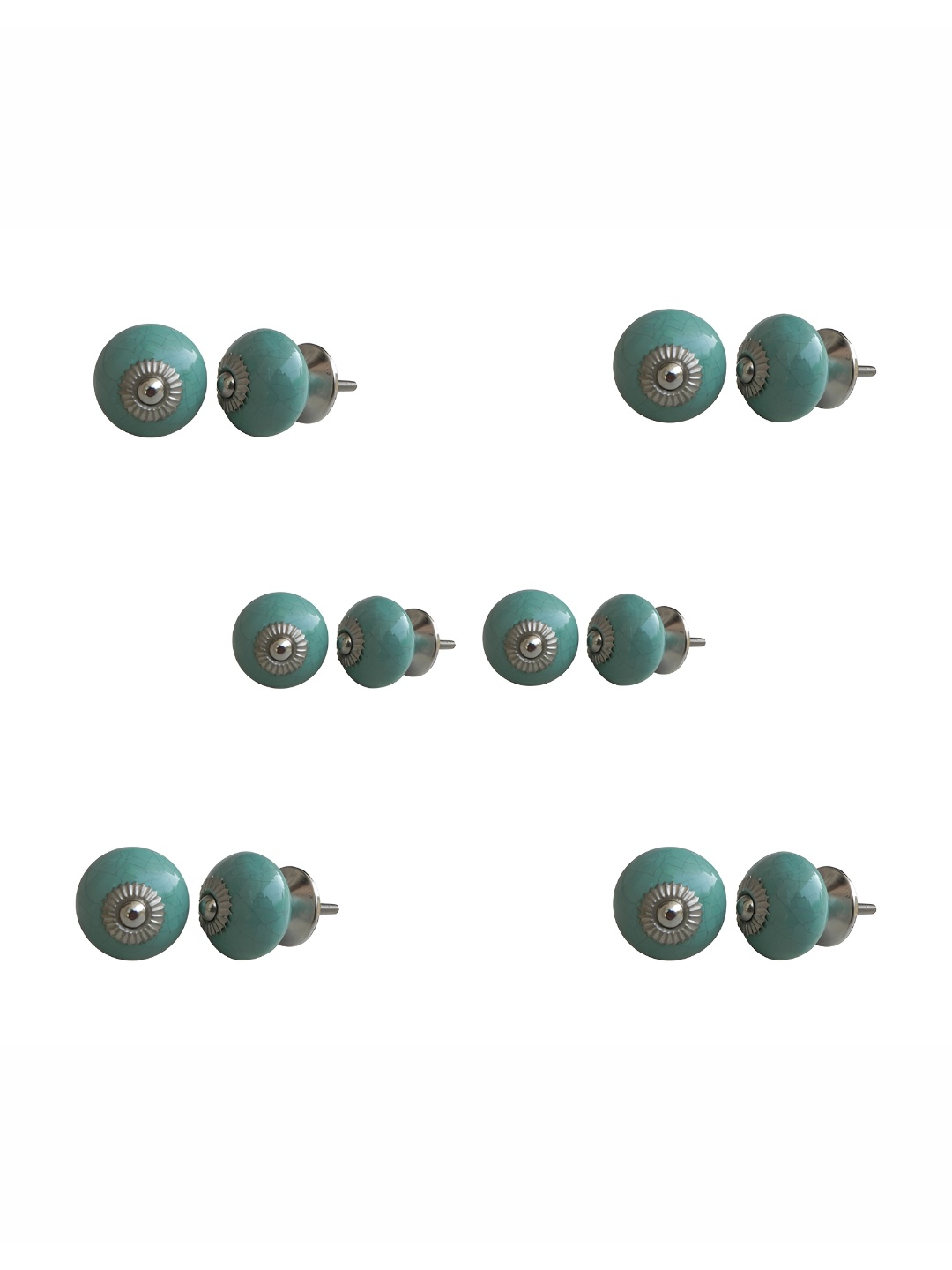 

Indianshelf Green & Silver Toned 6 Pieces Textured Ceramic Knobs