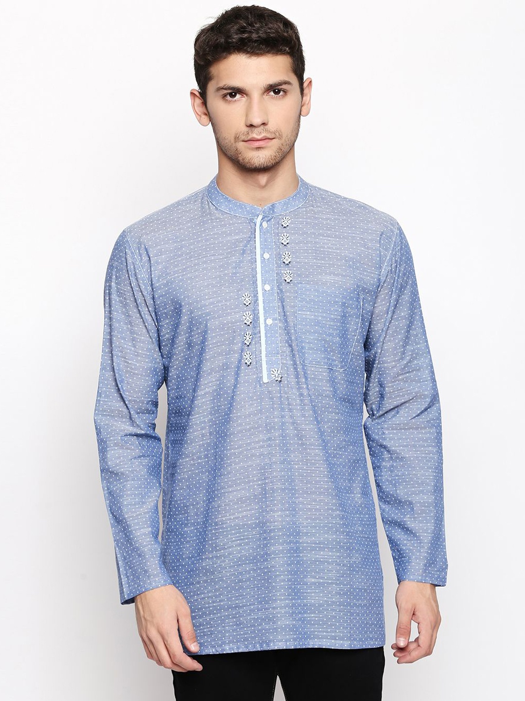 

ARCHATTIRE Men Yoke Design Flared Sleeves Patchwork Kurta, Grey