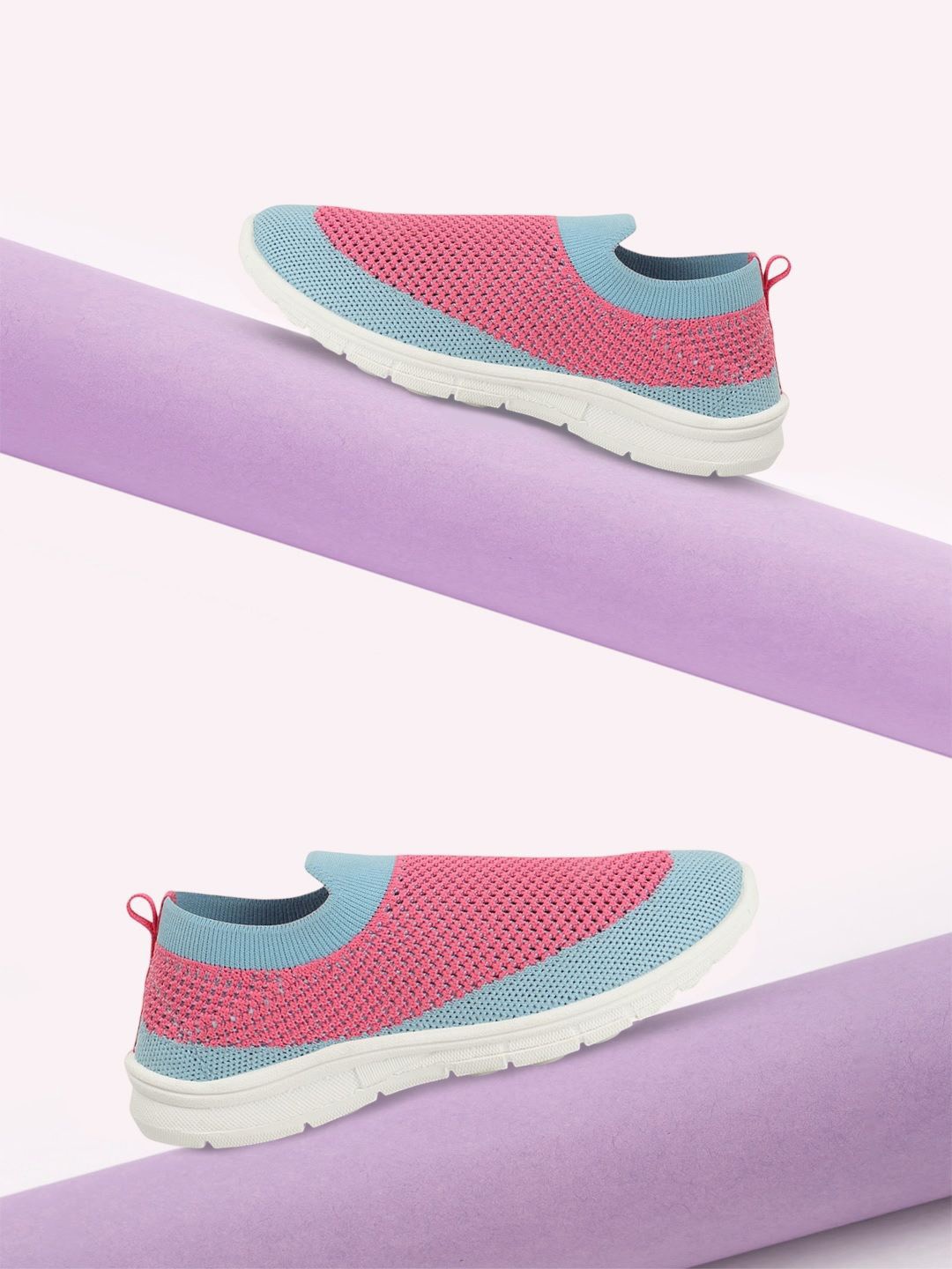 

SPRENGE Girls Woven Design Round Toe Slip-On Everyday Sneakers, Blue
