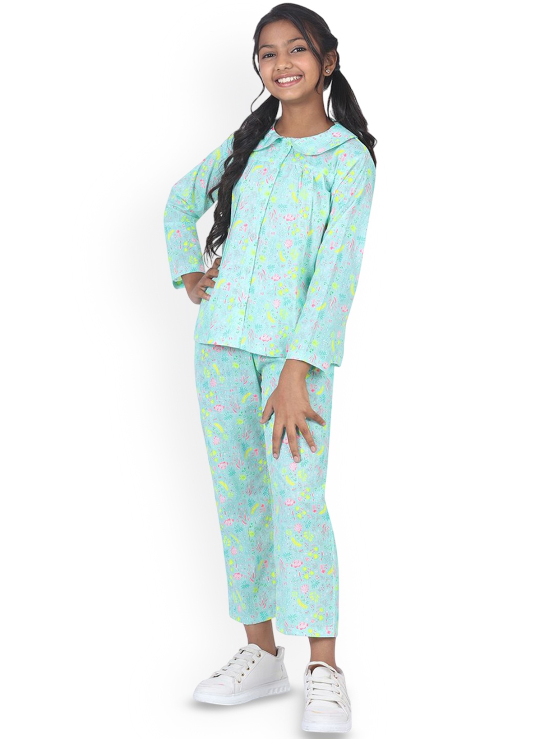 

SILK SPARROW Girls Printed Top With Trousers, Green