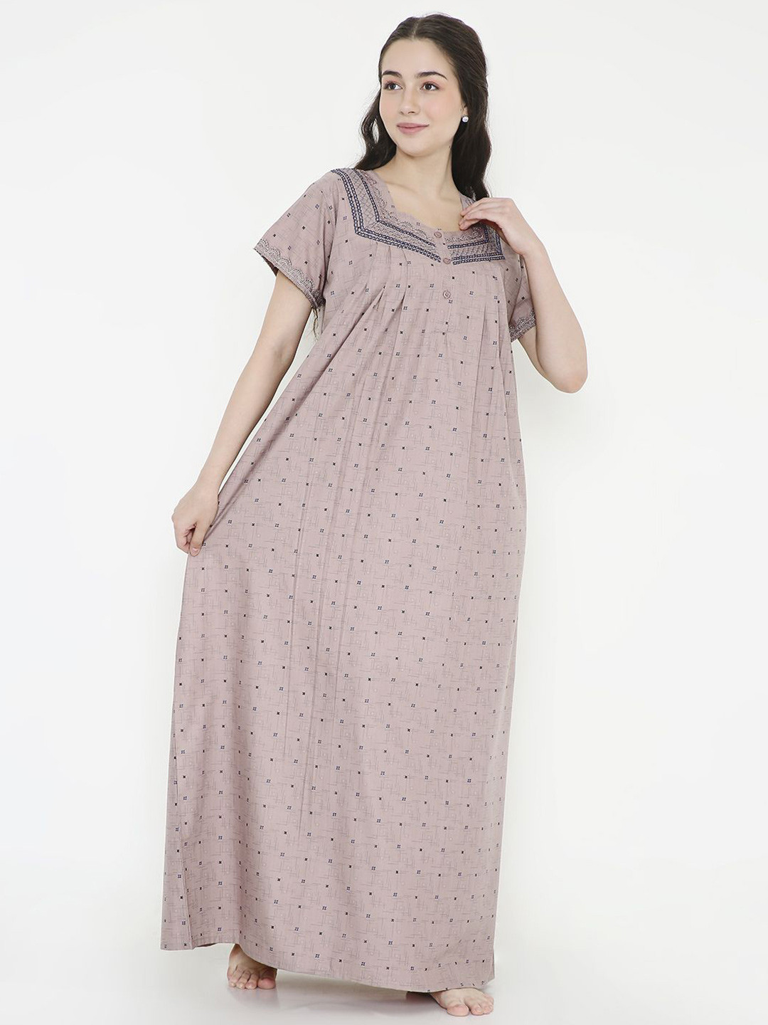 

NIGHTSPREE Printed Maxi Nightdress, Peach