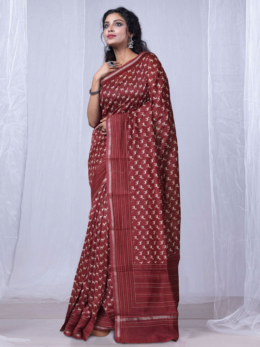 

Unnati Silks Handloom Chanderi Saree, Burgundy