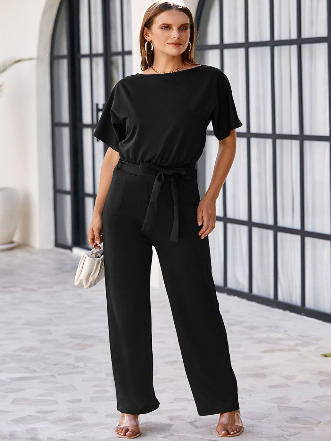 

StyleCast Women Boat Neck Basic Jumpsuit, Black