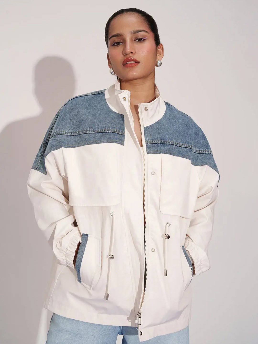 

FREAKINS Women Colourblocked Parka Jacket, White