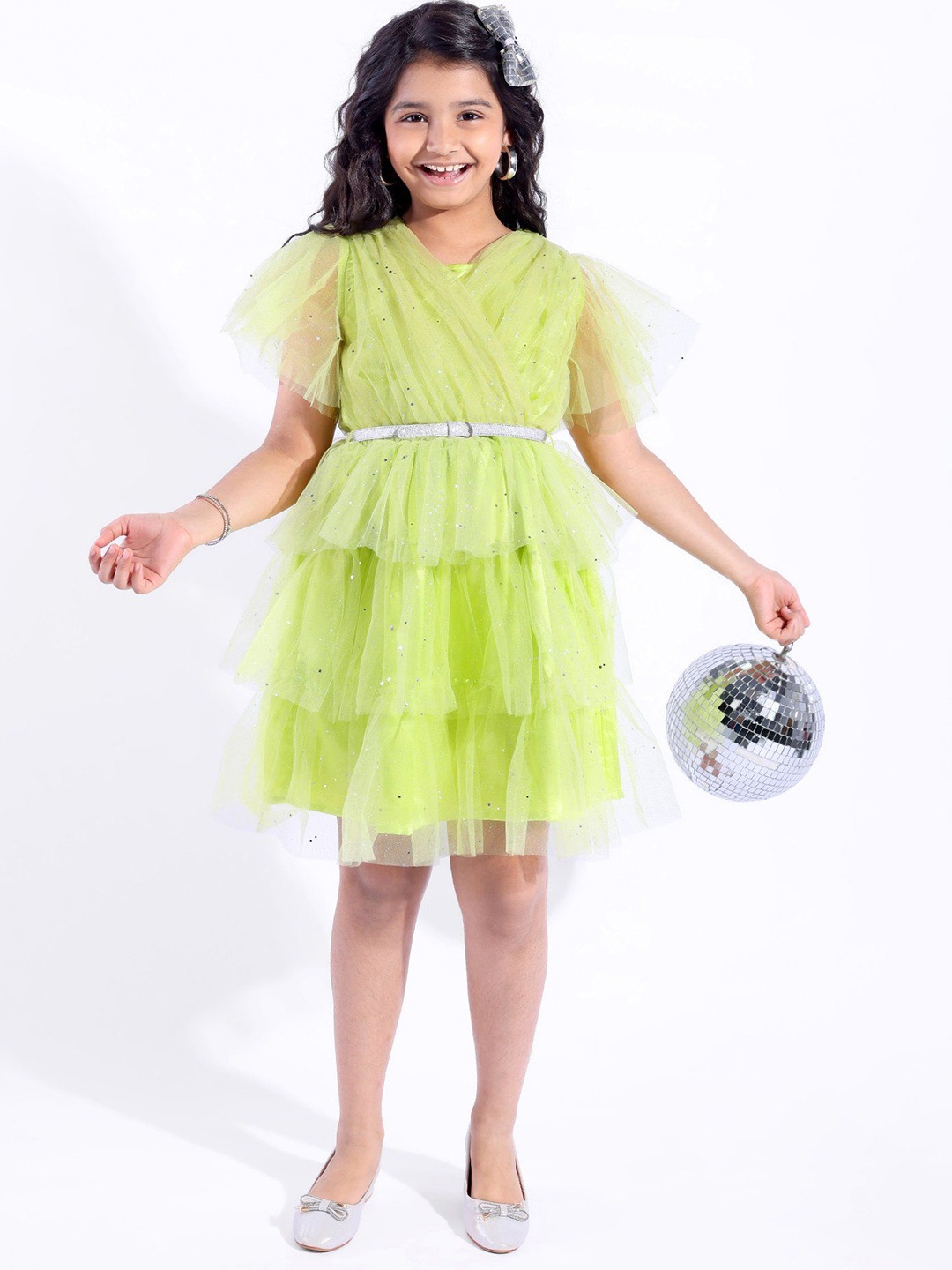 

Hola Bonita Girls Flared Sleeves Fit & Flare Dress, Green