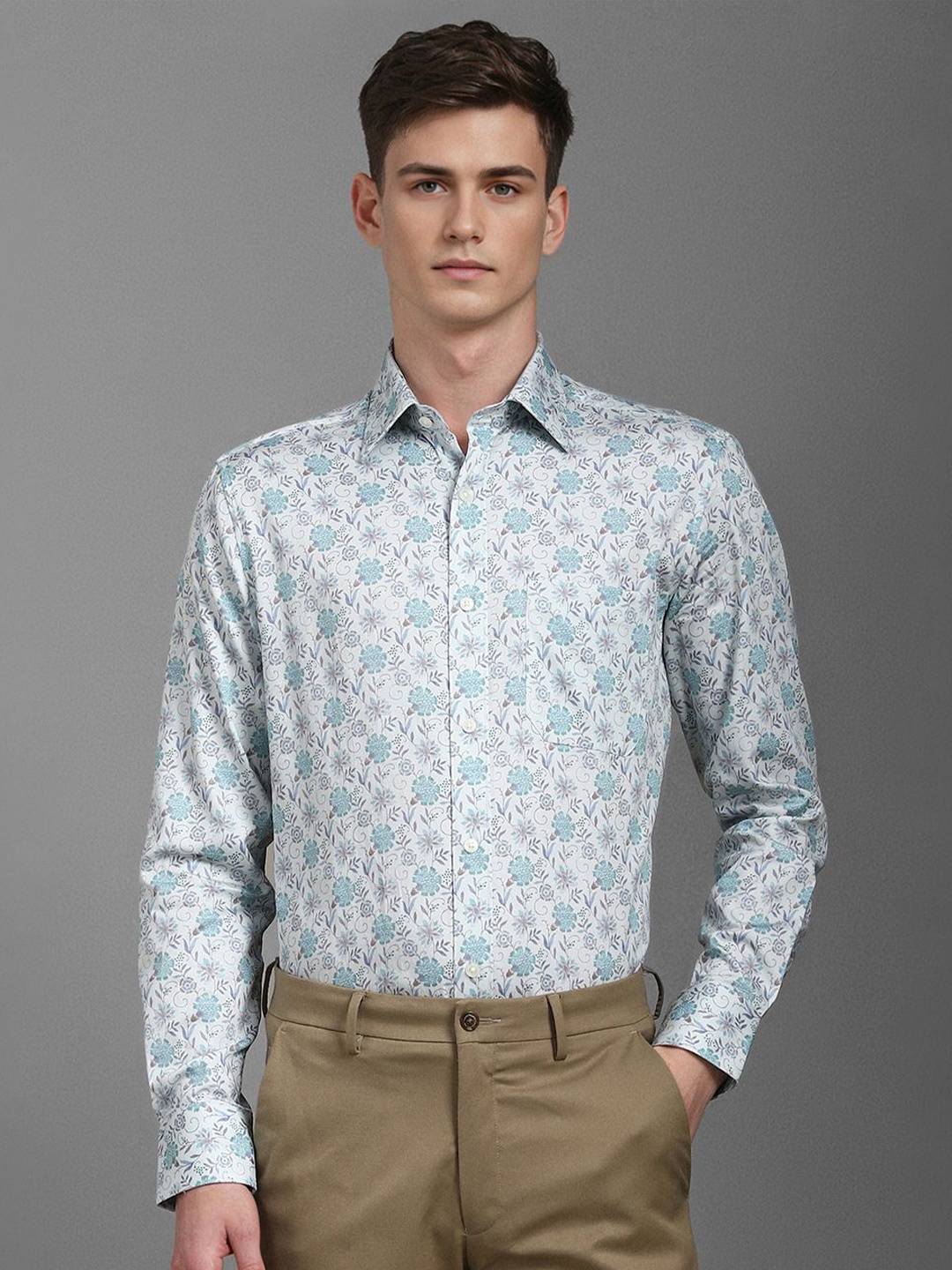 

Louis Philippe Men Classic Floral Opaque Printed Formal Shirt, Blue