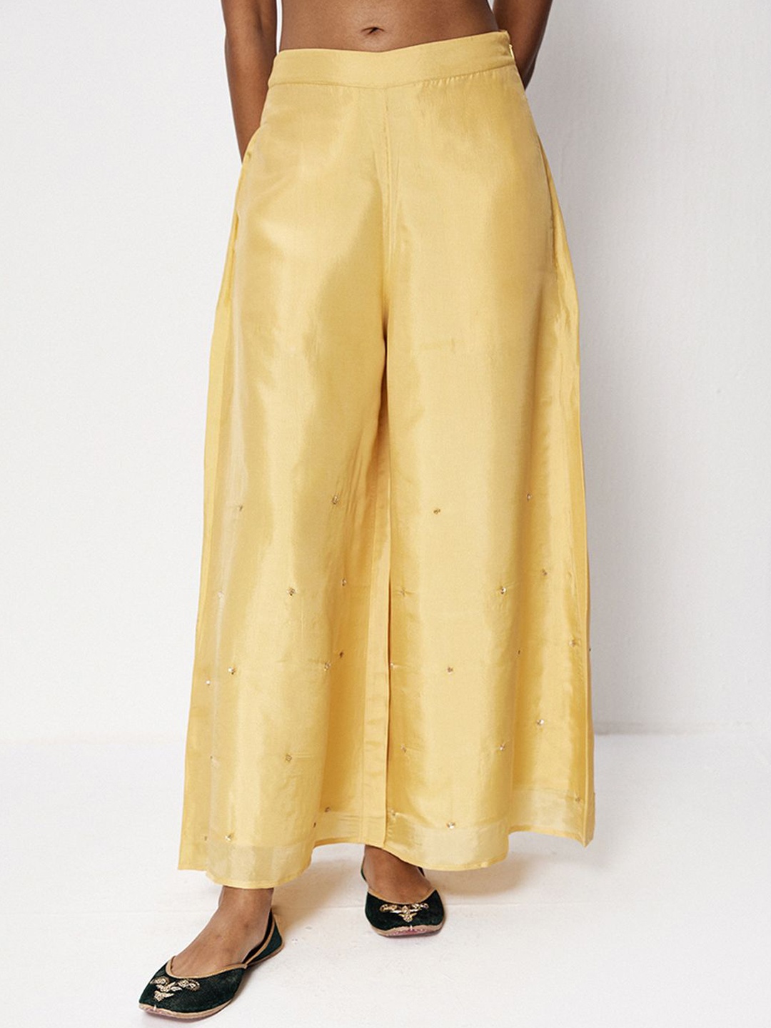 

Ancestry Women Floral Flared Trousers, Yellow