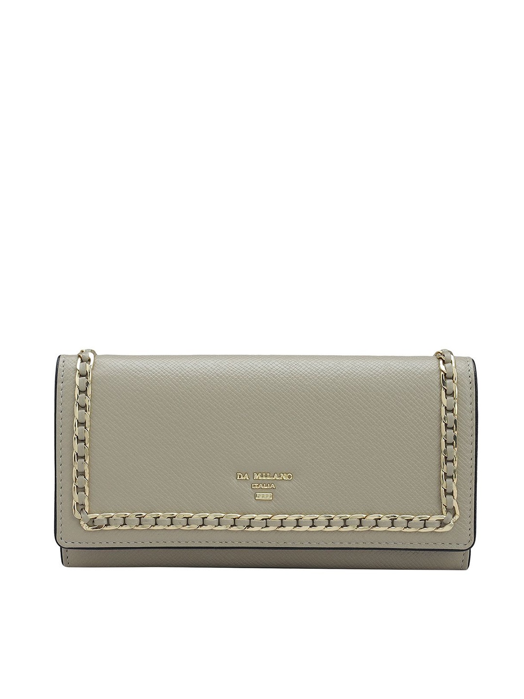 

Da Milano Women Textured Zip Detail Leather Envelope, Grey