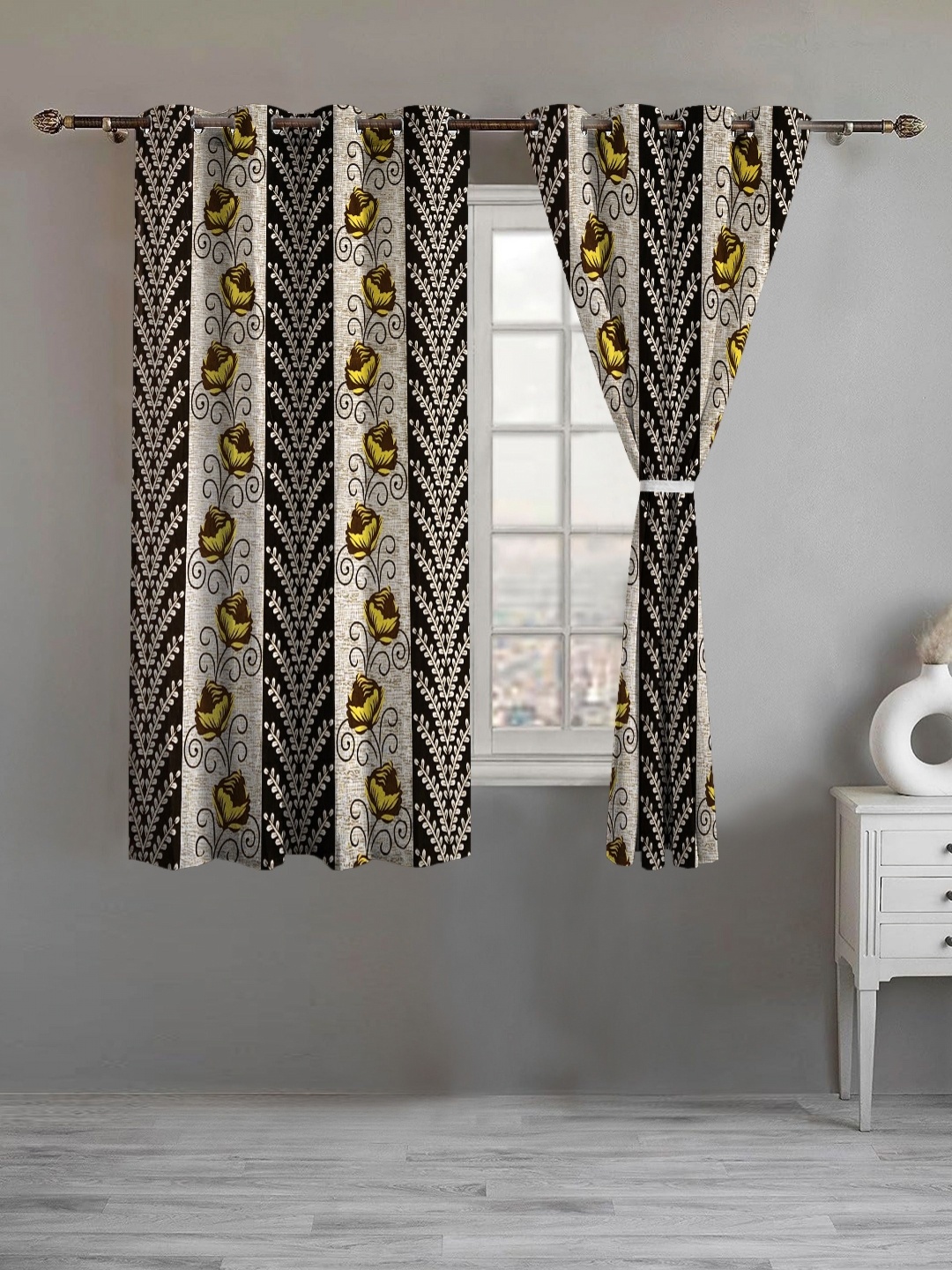 

Lunar Days Brown Set of 2 Floral Room Darkening Window Curtain