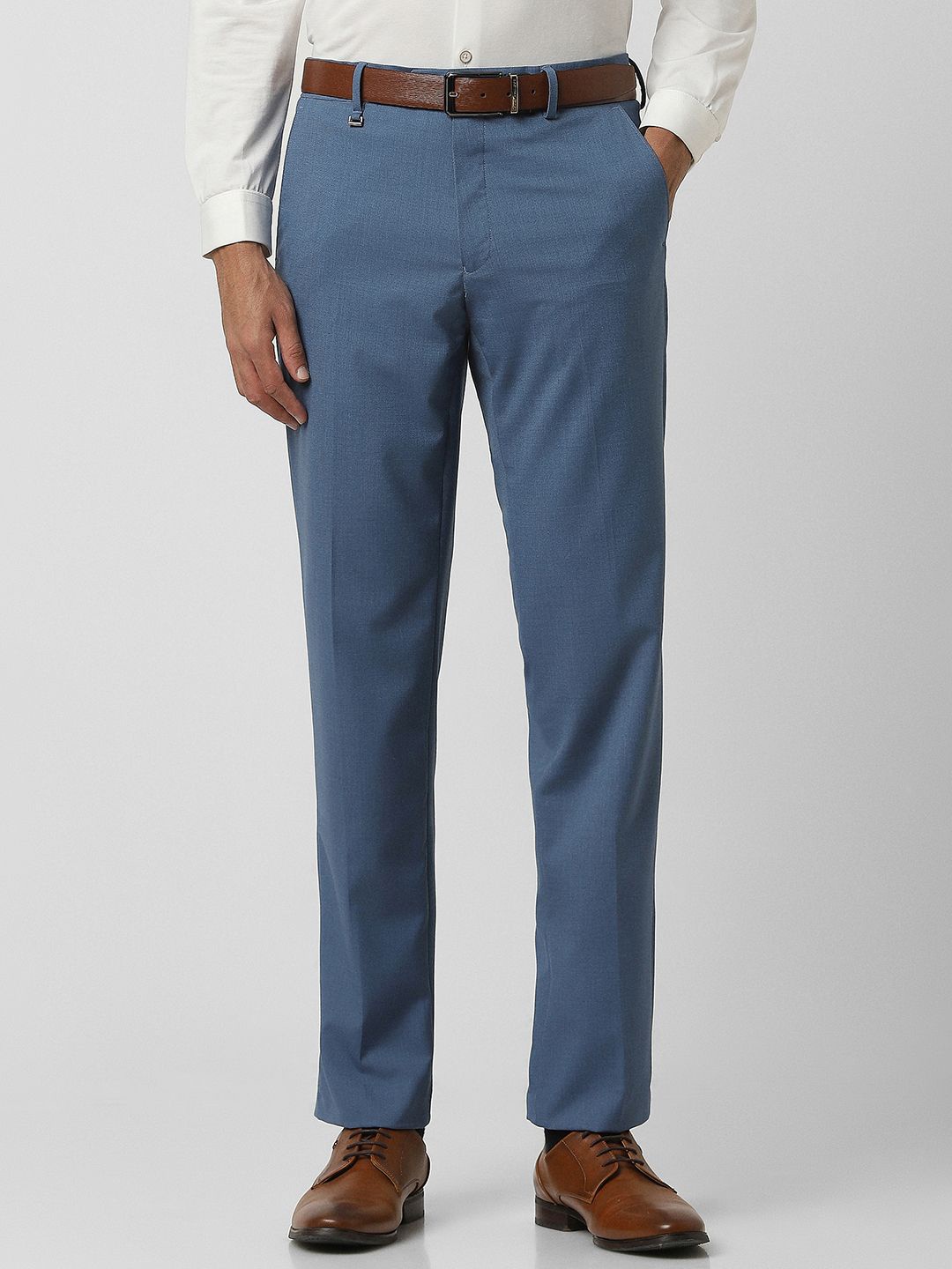 

Van Heusen Men Regular Fit Mid-Rise Formal Trousers, Blue