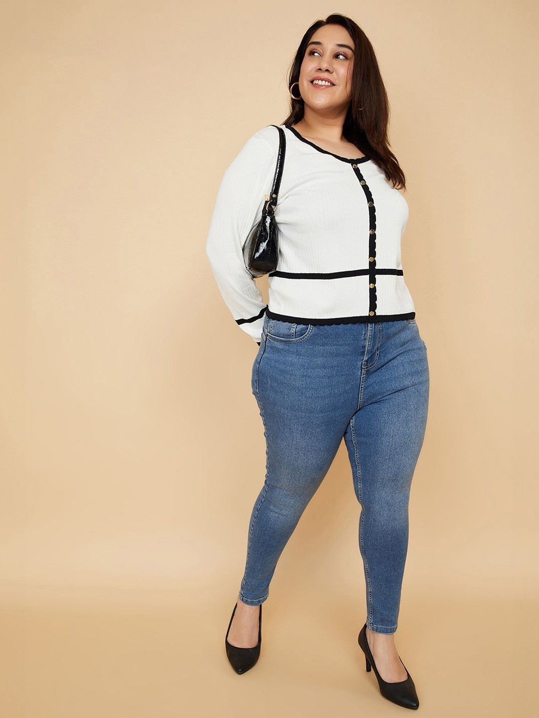 

max Women Plus Size Round Neck Cardigan, White