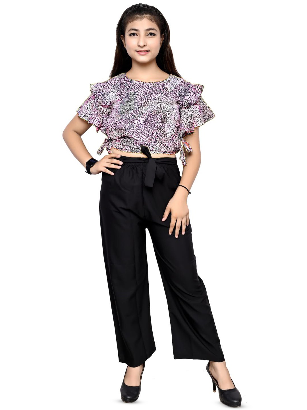 

Mabish Girls Printed Top with Trousers, Pink
