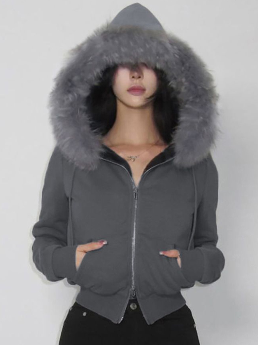 

StyleCast x Revolte Women Crop Open Front Jacket, Grey