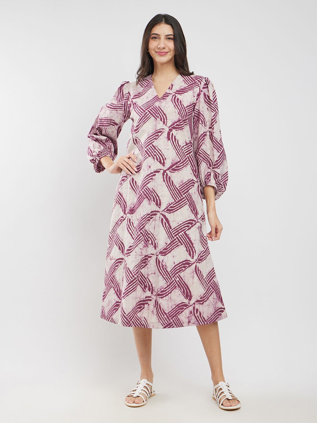 

Pink Fort Print A-Line Midi Dress, Burgundy