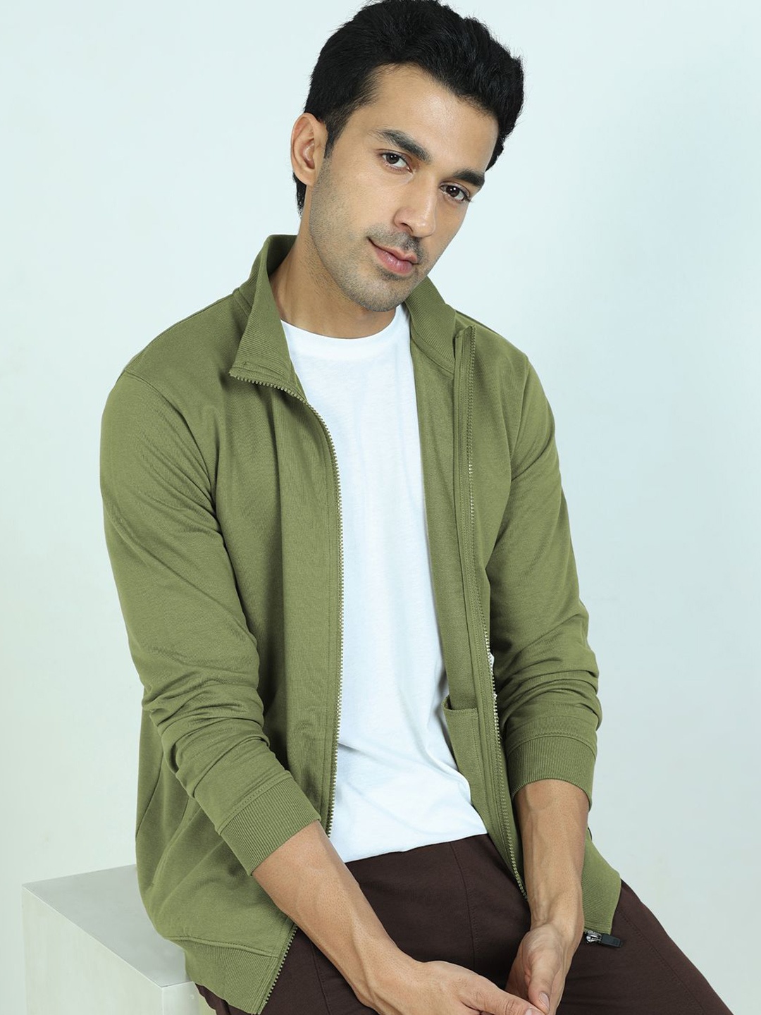 

XYXX Men Antimicrobial Open Front Jacket, Olive
