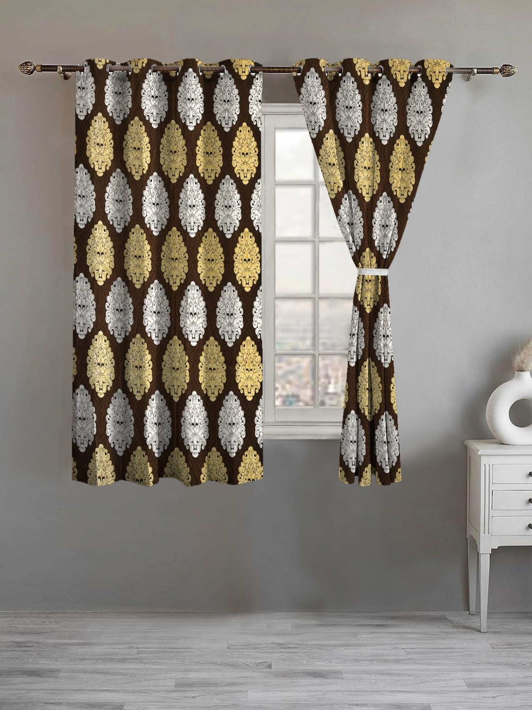 

Lunar Days Brown Set of 2 Floral Room Darkening Window Curtain