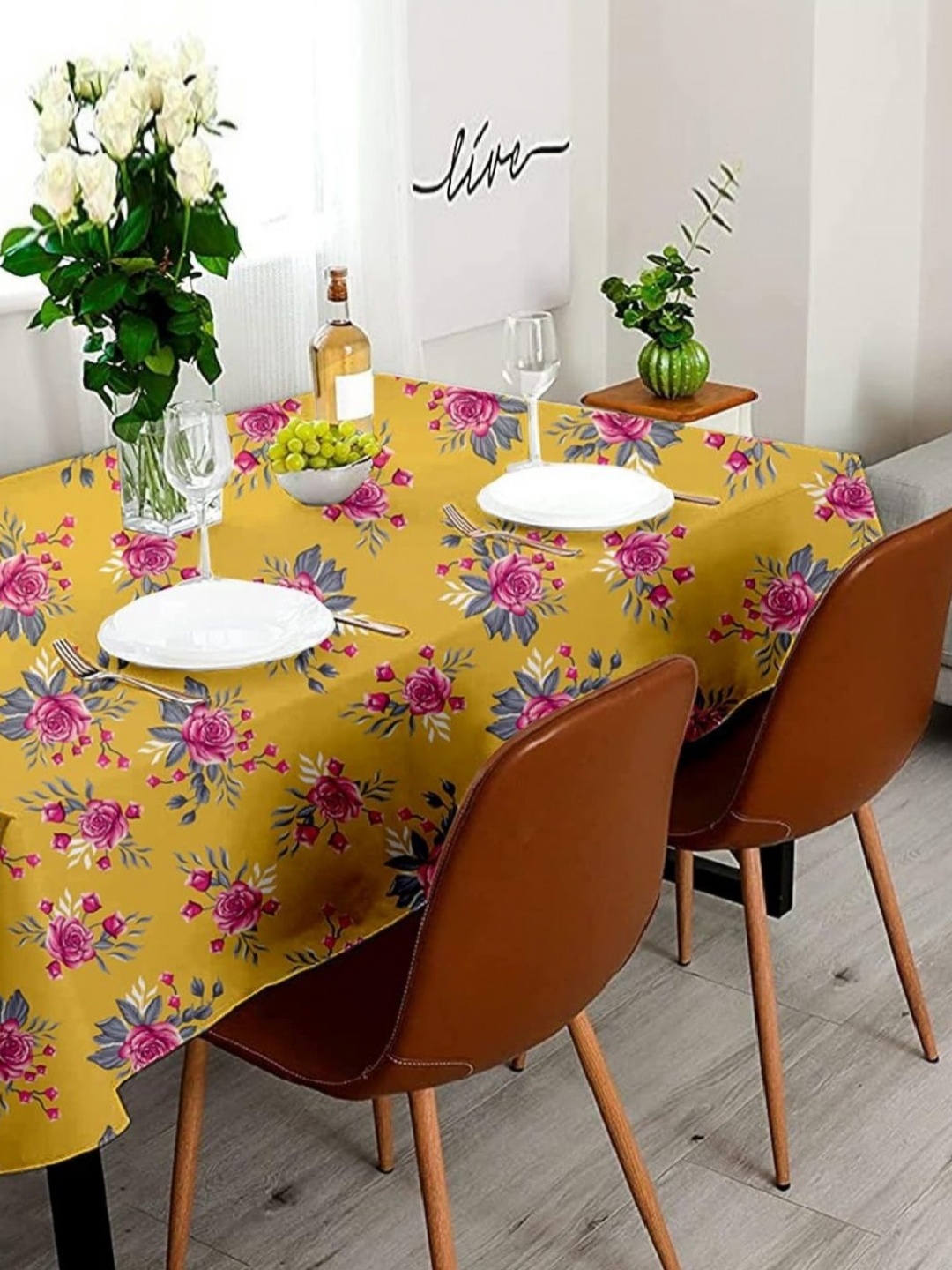 

Lushomes Yellow Floral 8-Seater Table Cover