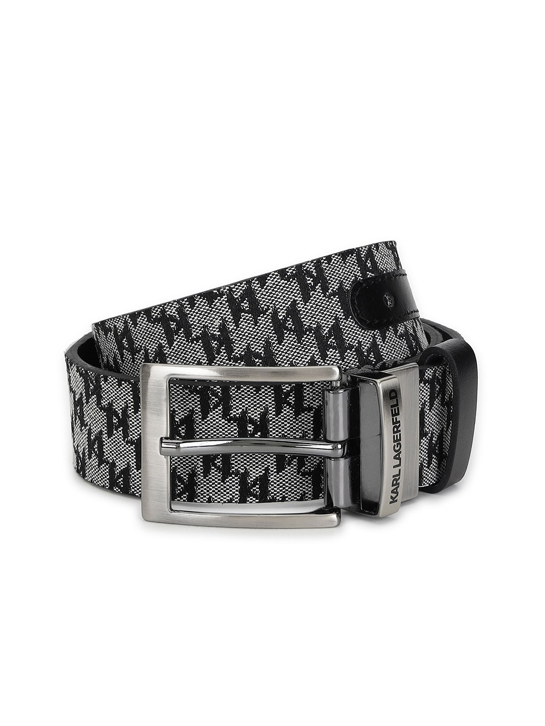 

Karl Lagerfeld Men Printed Leather Reversible Belt, Black