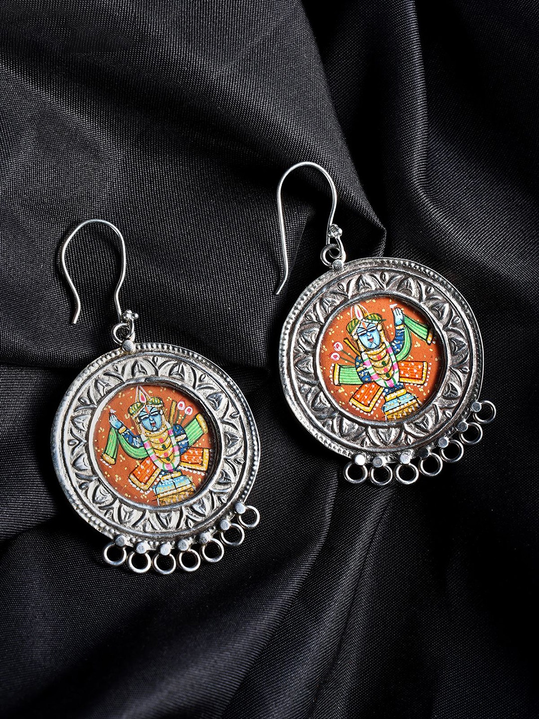 

Exotic India Hand Painted Shrinathji Hook Earrings in Sterling Silver