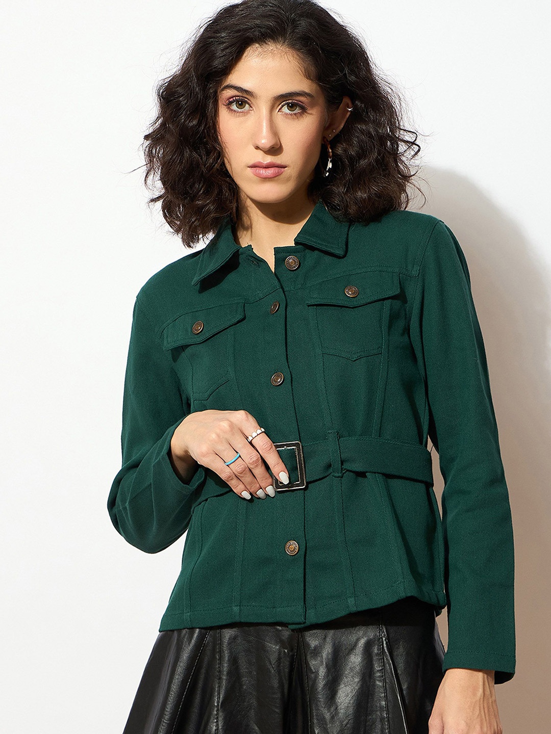 

SASSAFRAS Women Longline Denim Jacket, Green