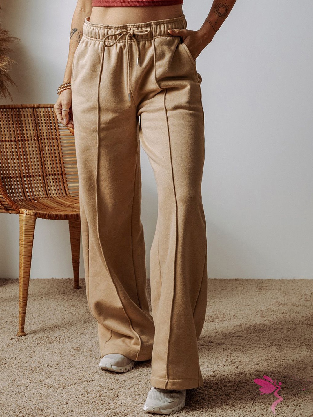 

StyleCast Women Wide Leg Mid-Rise Trousers, Beige