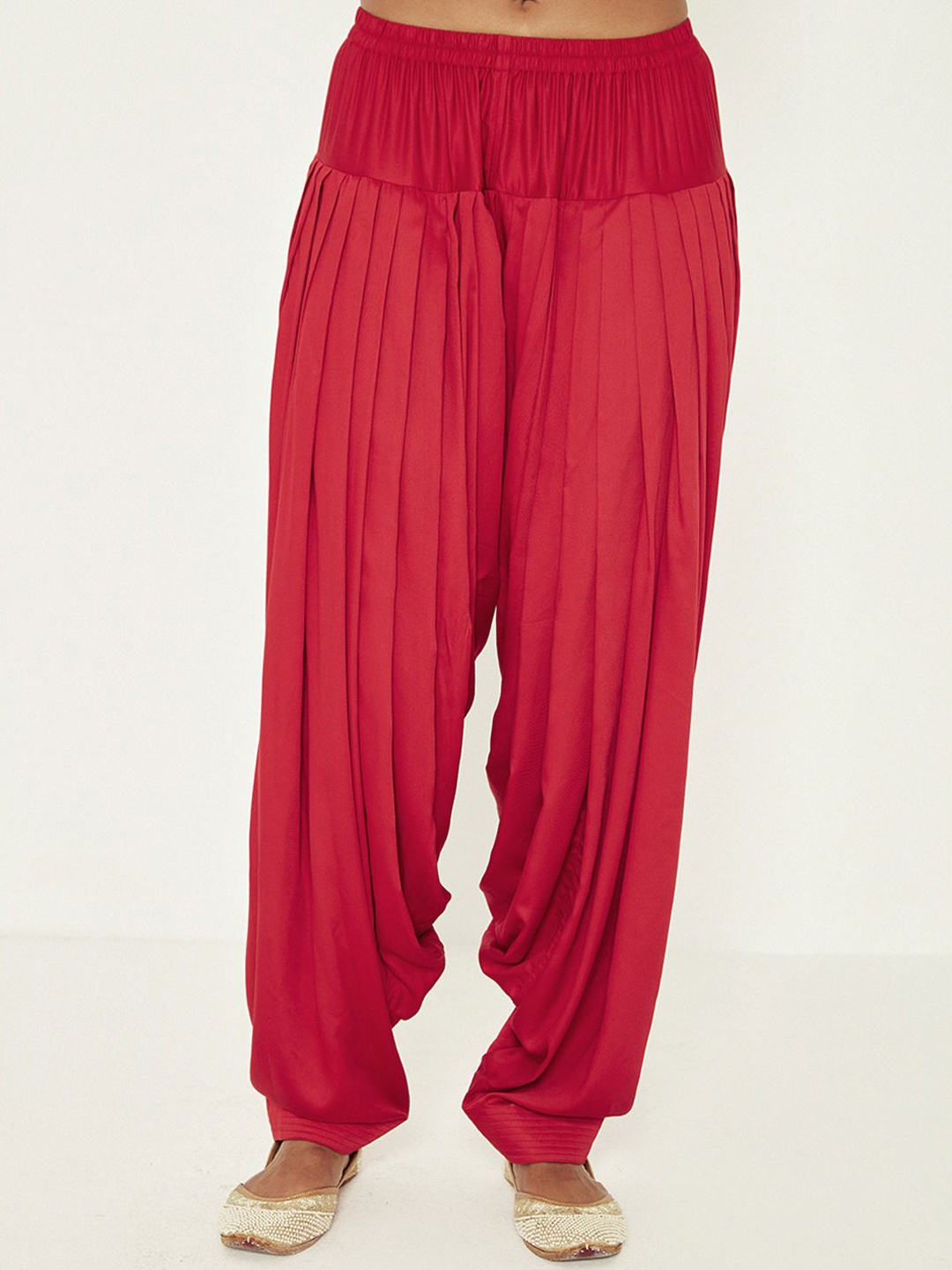

Ancestry Women Flared Pleated Jodhpuris Trousers, Red