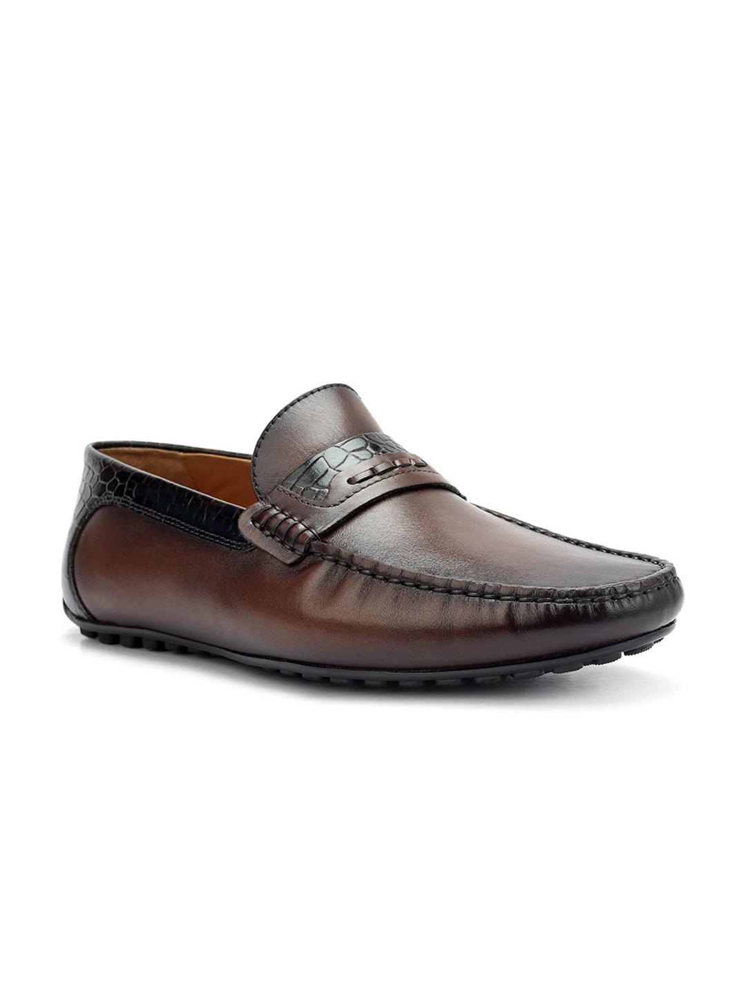 

ROSSO BRUNELLO Men Textured Leather Loafers, Brown