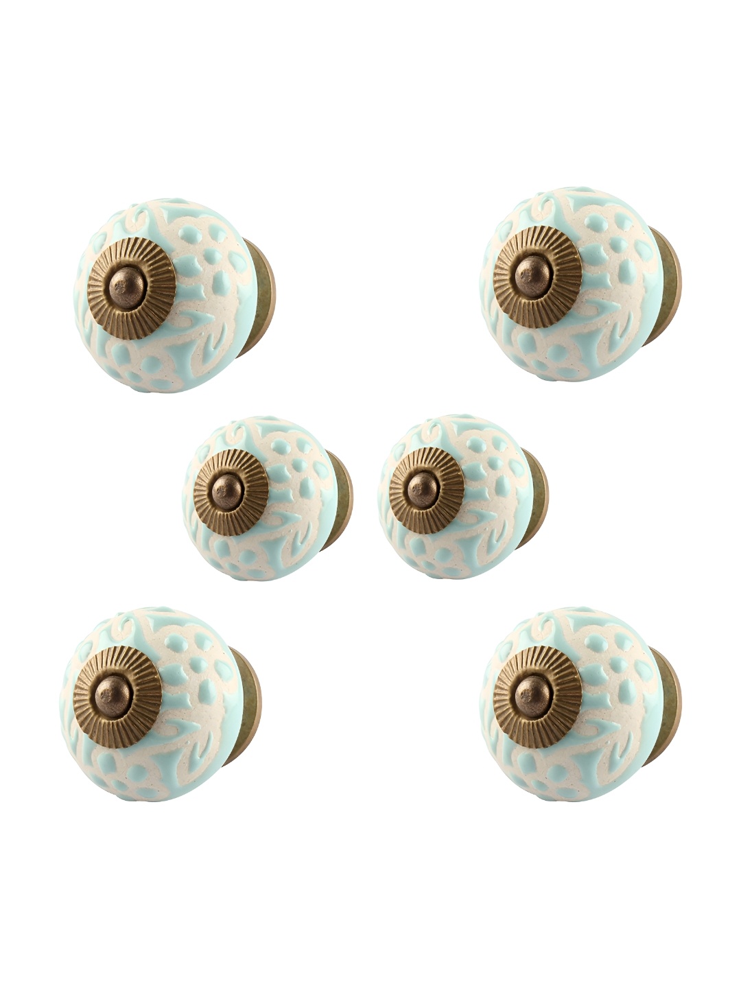 

Indianshelf 6-Pcs Green & White Floral Textured Ceramic Knobs