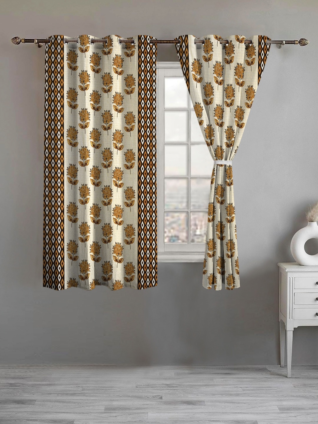 

Lunar Days Brown Set of 2 Floral Room Darkening Window Curtain