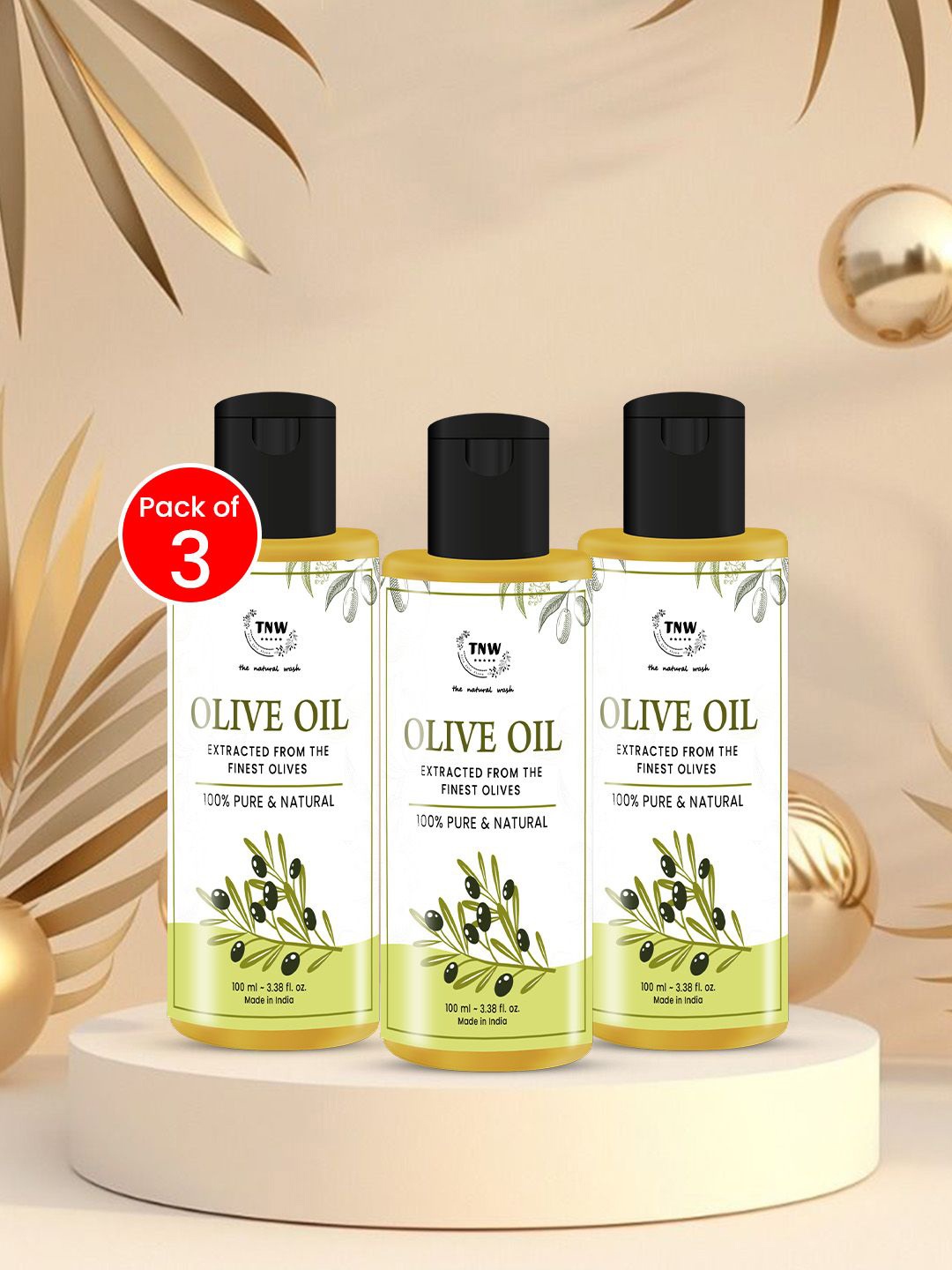 

TNW the natural wash Set Of 3 Pure & Natural Olive Oil- 100 ml Each, Yellow
