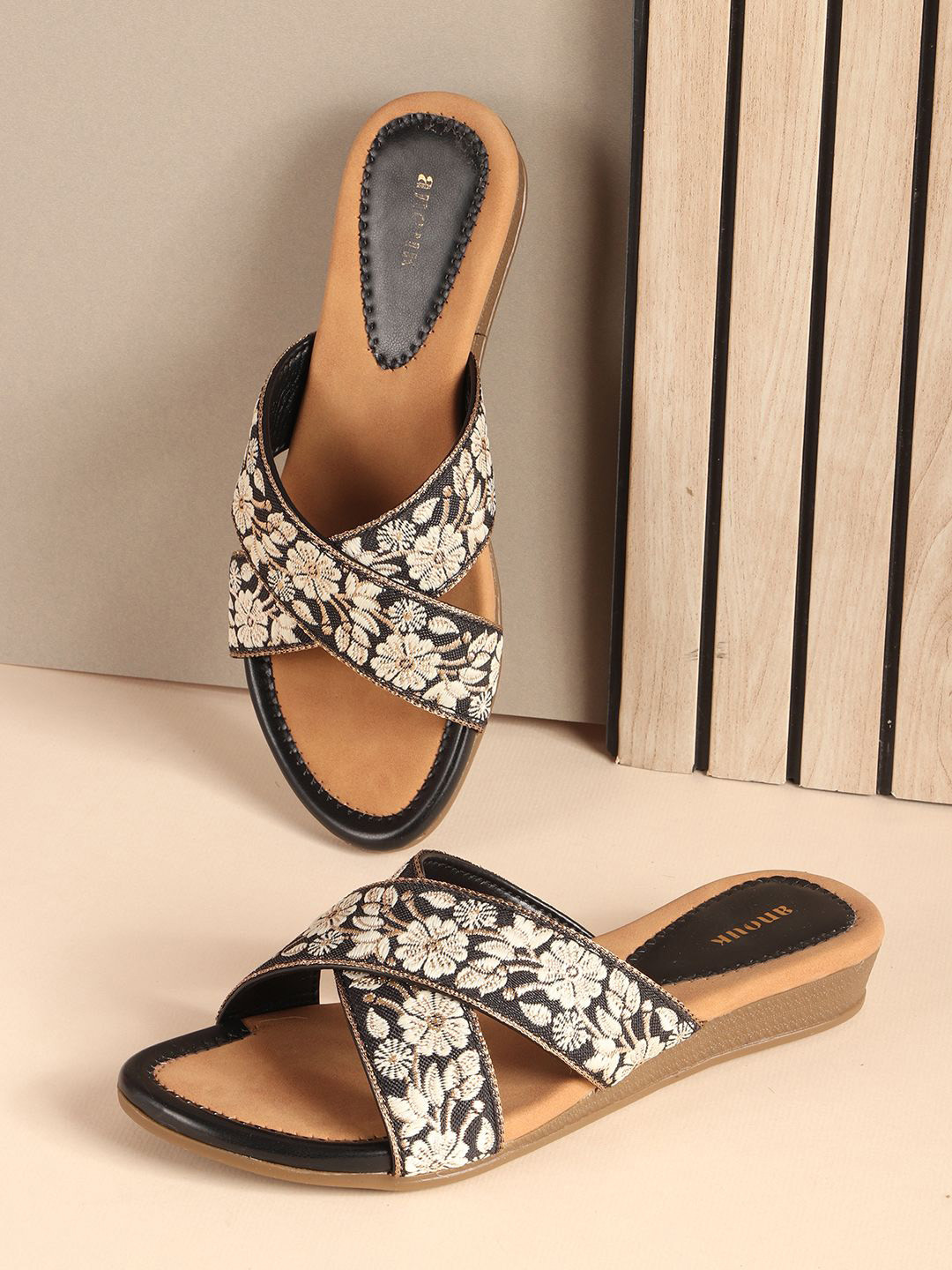 

Anouk Women Embroidered Open Toe Flats, Black