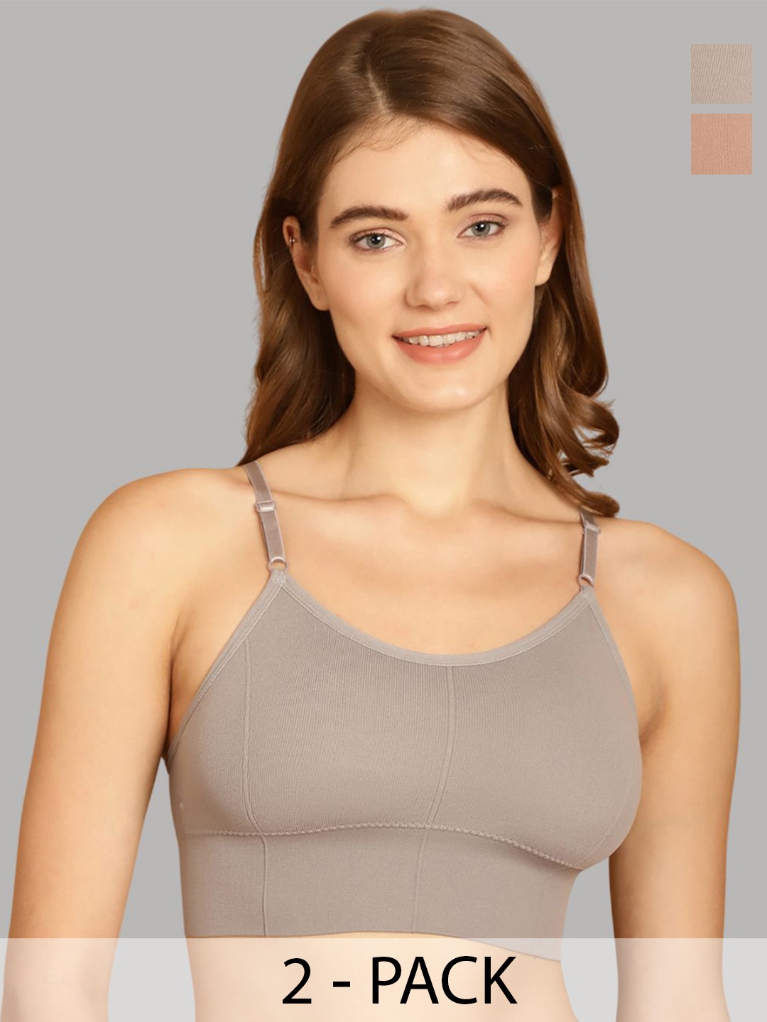 

Friskers Pack Of 2 Full Coverage Lightly Padded Workout Bra, Grey