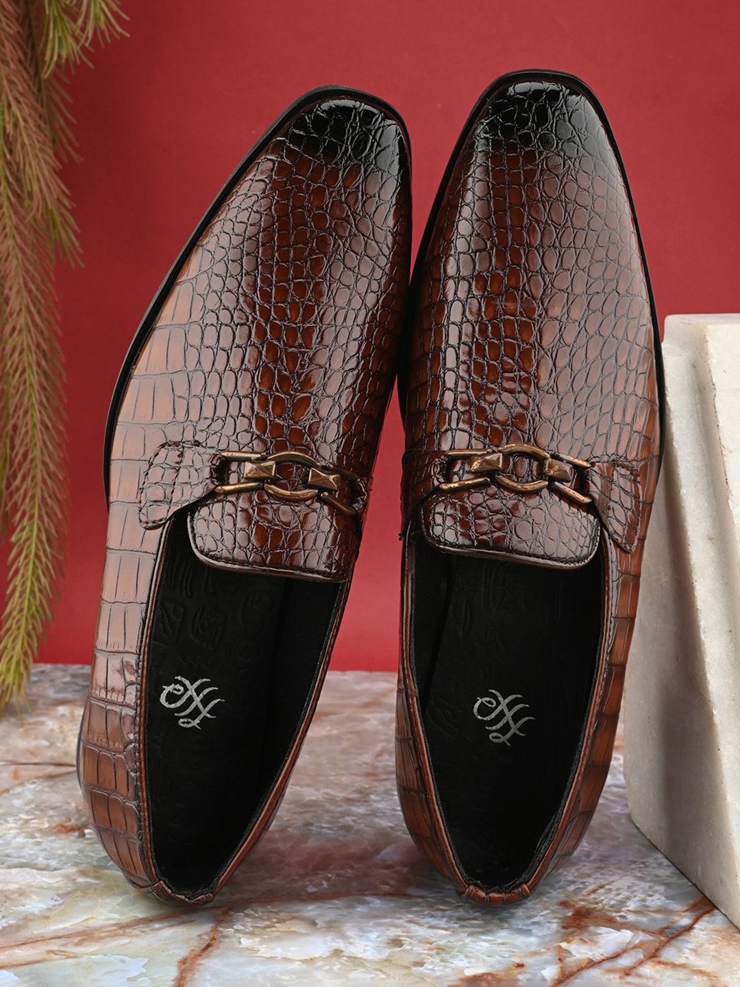 

House of Pataudi Men Formal Textured Loafers, Tan