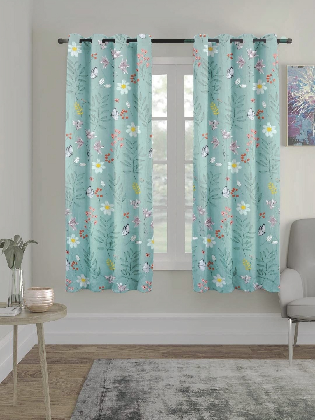 

Myntra Elegant Homes Green & White Set of 2 Floral Window