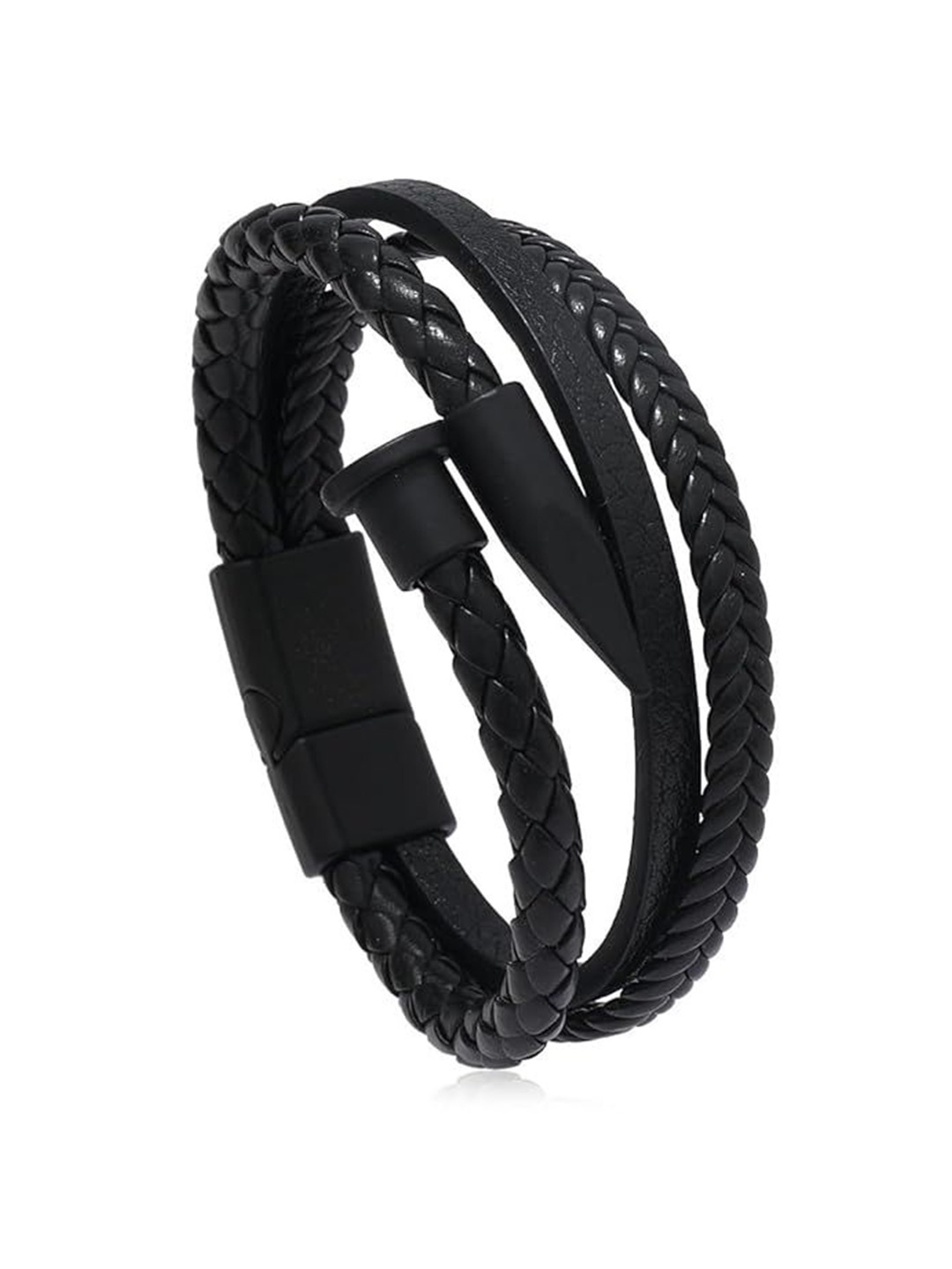 

MEENAZ Men Leather Multistrand Bracelet, Black