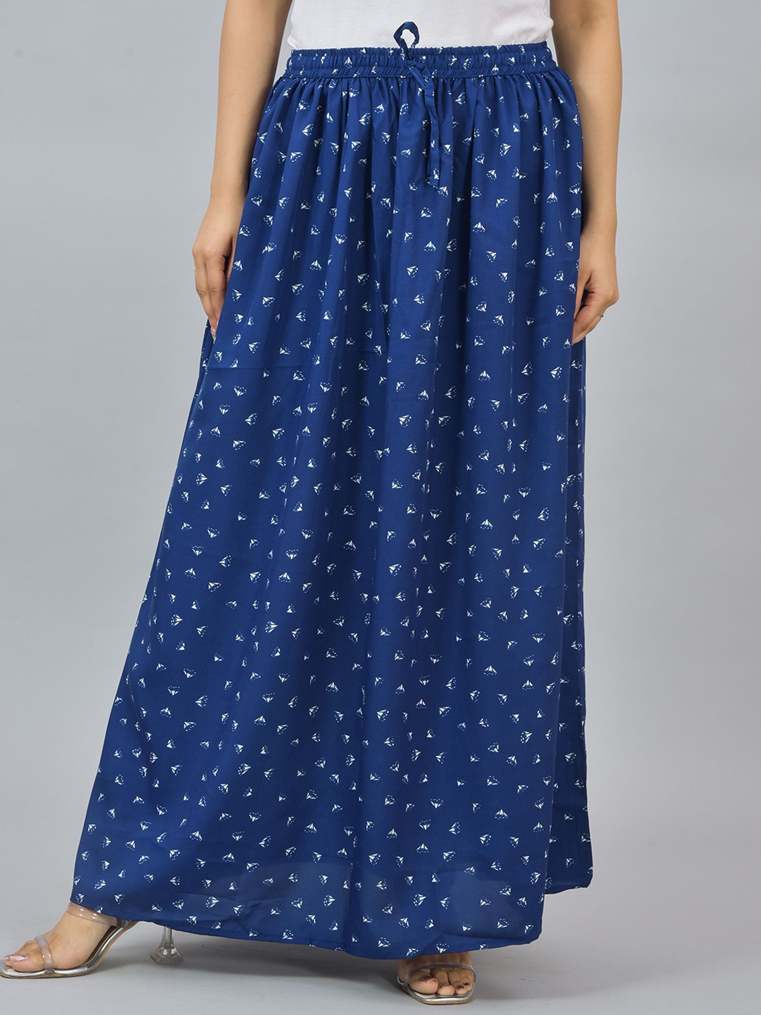 

KALINI Women Floral Printed Maxi Flared Skirt, Navy blue