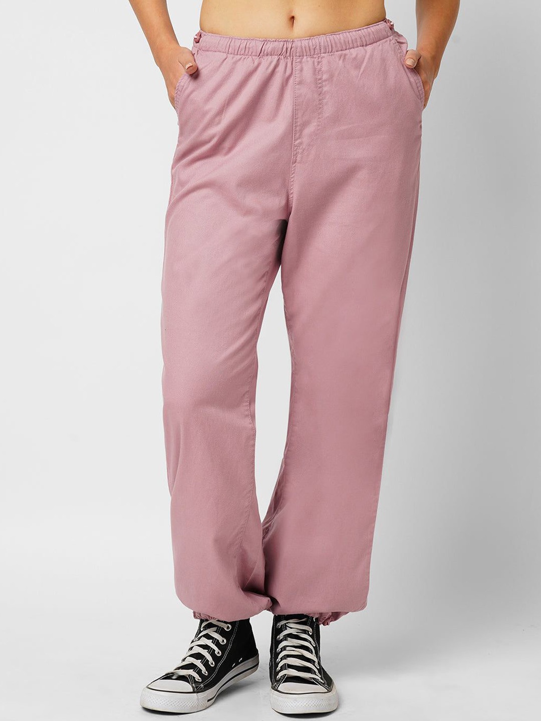 

Kraus Jeans Women Relaxed Fit Parachute Mid-Rise Cotton Jogger Jeans, Pink