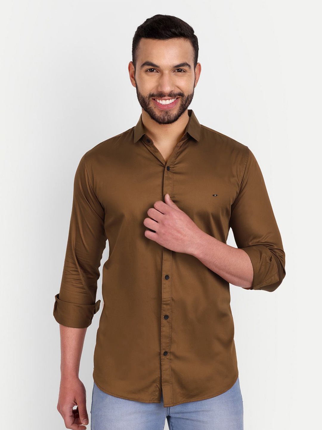 

WILNERCROWN Men Classic Opaque Casual Shirt, Brown