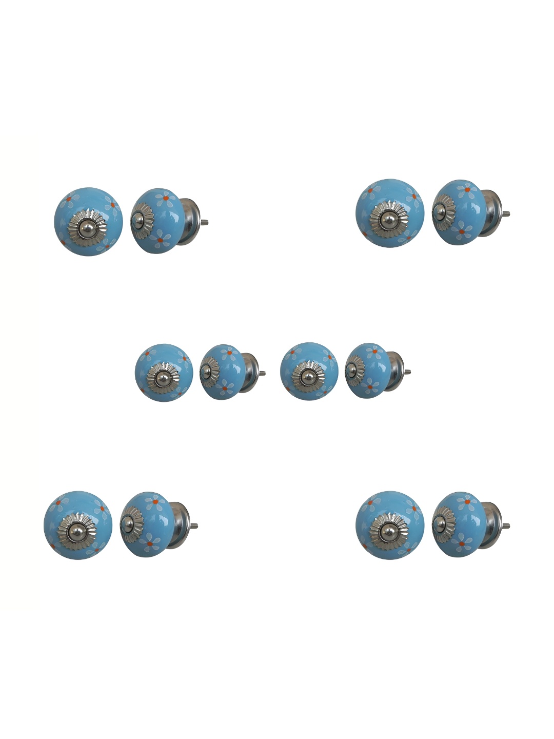 

Indianshelf 6Pcs Turquoise Blue & White Textured Ceramic Knobs