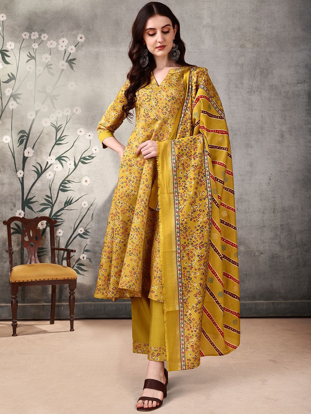 

KALINI Women Printed Regular Kurta with Trousers & With Dupatta, Yellow