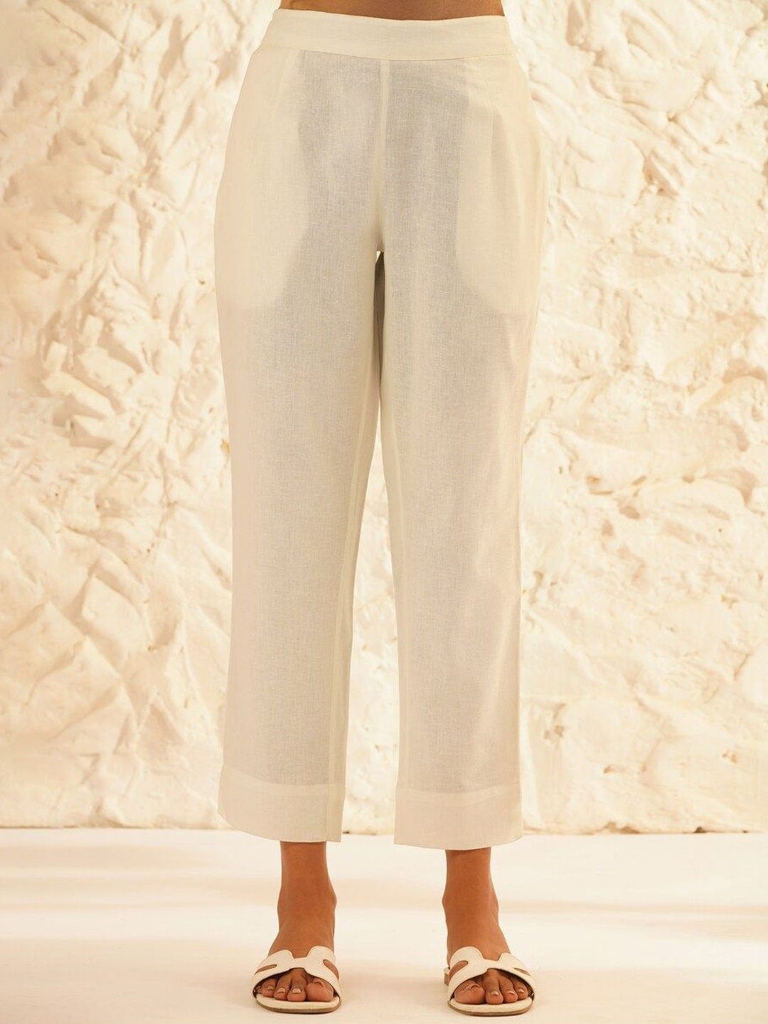 

JAYPORE Women Straight Fit Trousers, Cream
