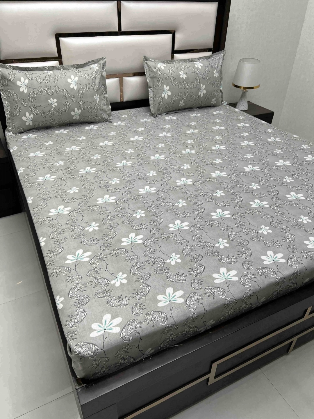 

Pure Decor Cotton Queen Size Double Bedsheet With 2 Pillow Covers 2.28m X 2.54m, Grey