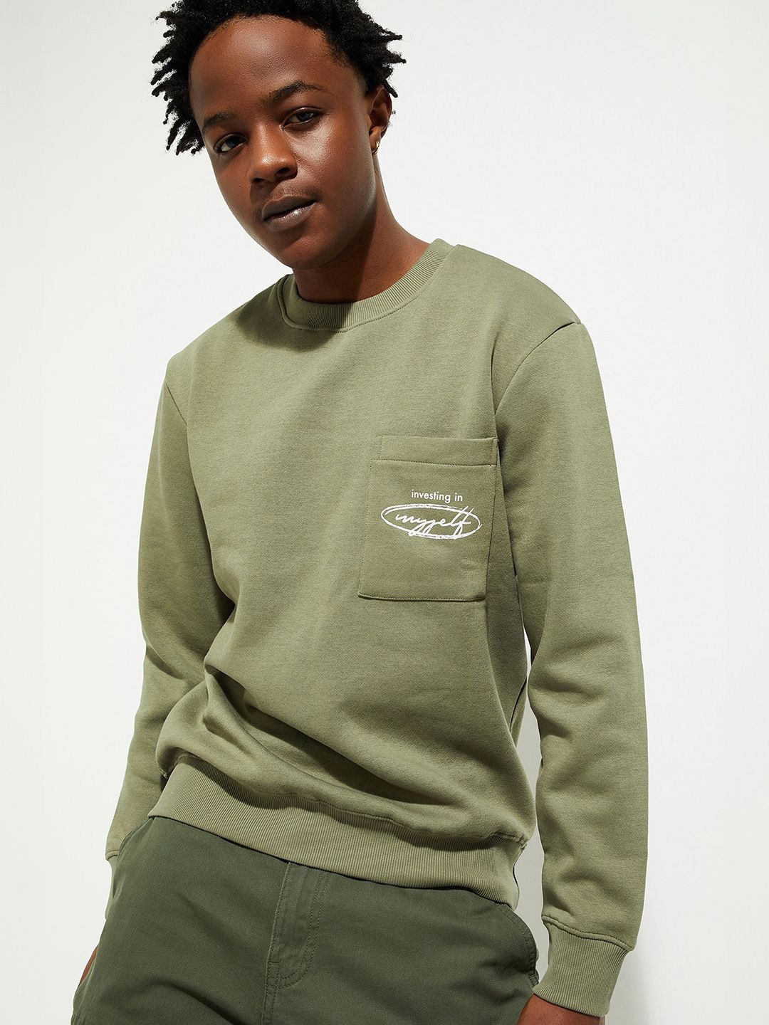 

MAX URB_N Men Printed Pocket Sweatshirt, Green