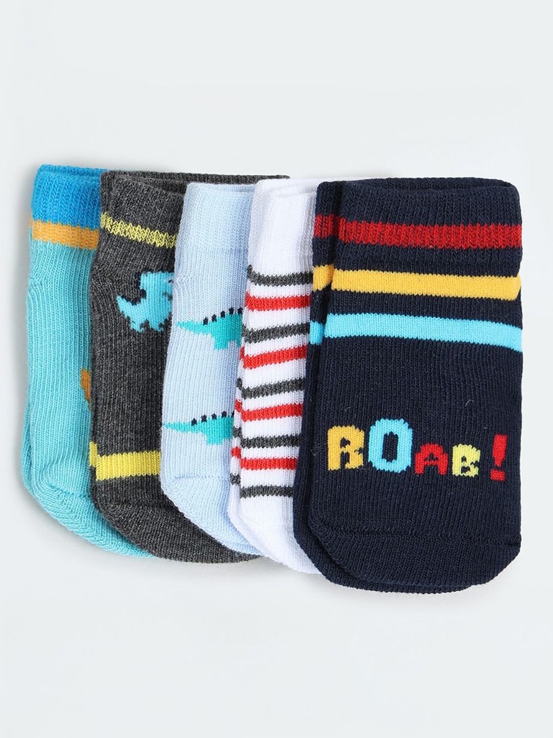 

max Infants Shoes Pack Of 5 Patterned Ankle- Length Socks, Navy blue