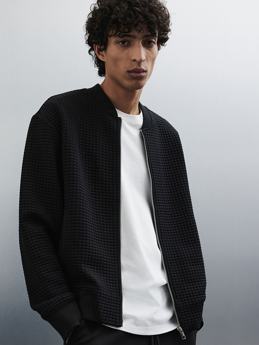 

H&M Jersey Bomber Jacket, Black