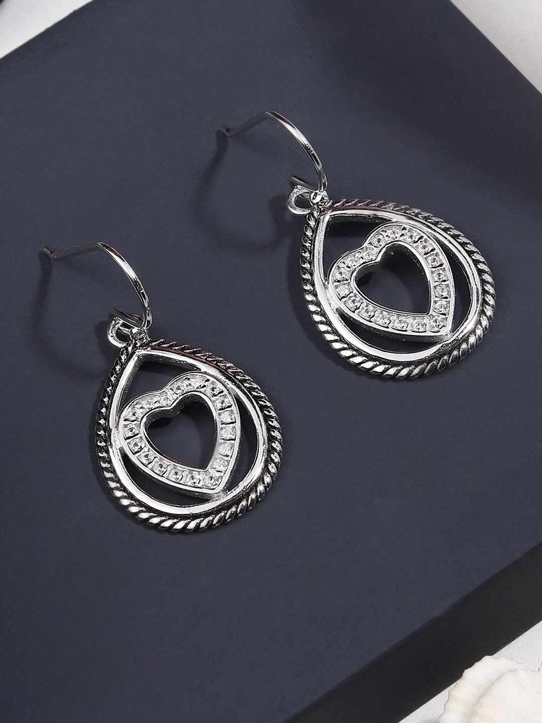 

DIAVO Women Rhodium Plated Silver Toned Drop Earrings